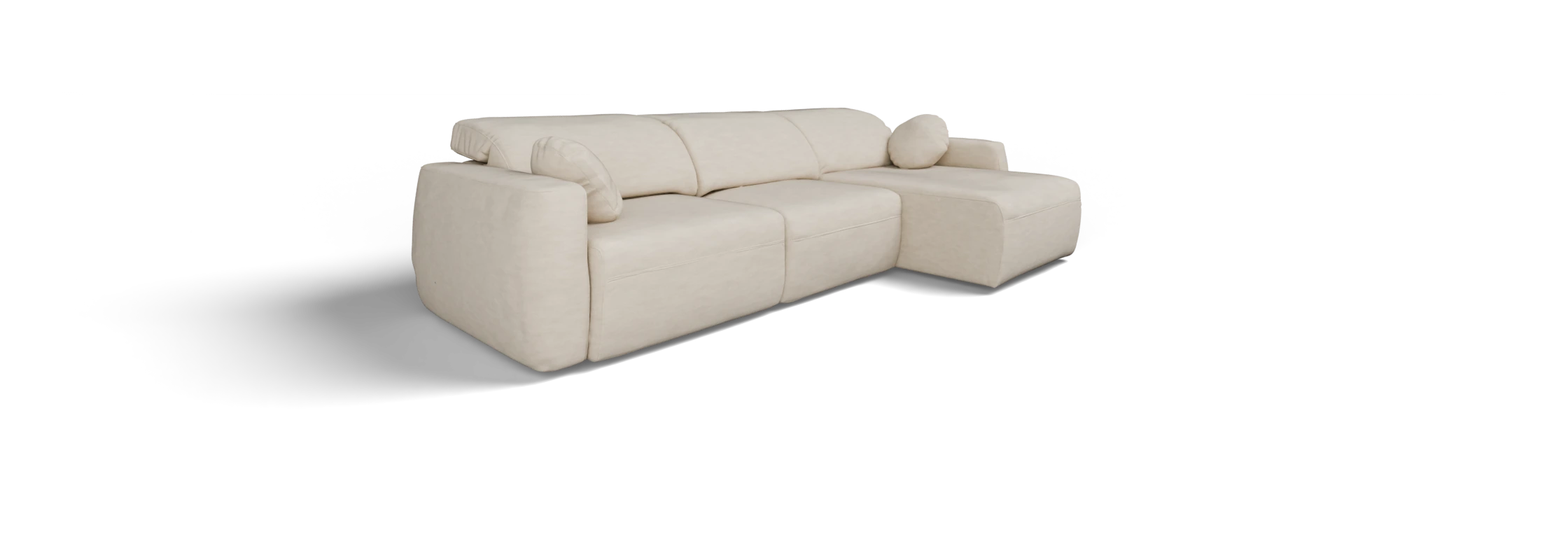Sofá Calma Slim de Deskansa con chaise longue y tapizado beige arena